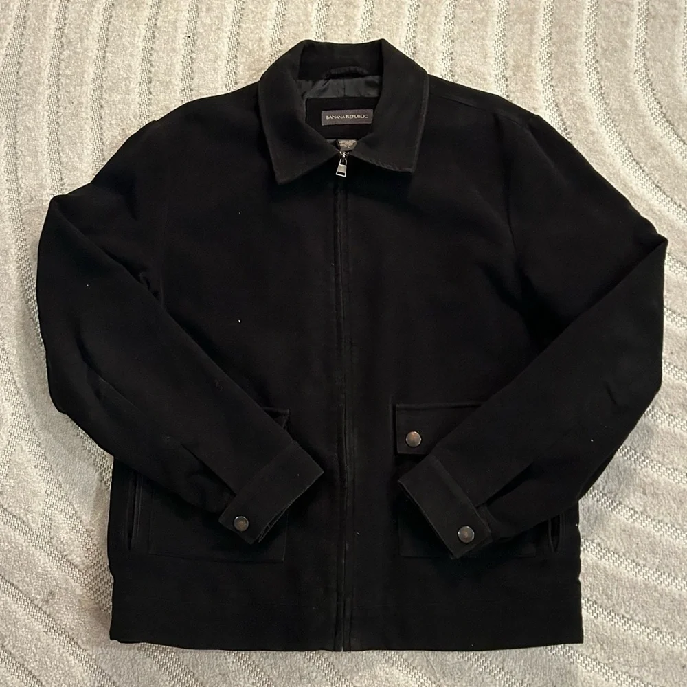 Vintage Banana Republic Men’s Collared Bomber Zip-up Jacket in Black - L